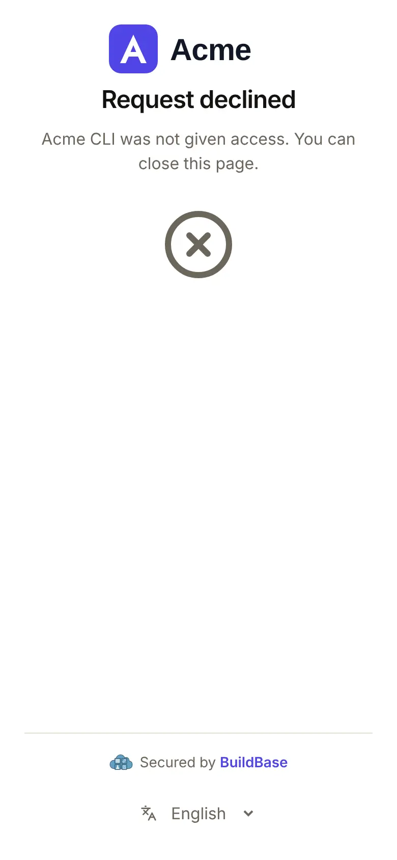 Request declined: Acme CLI was not given access. You can close this page