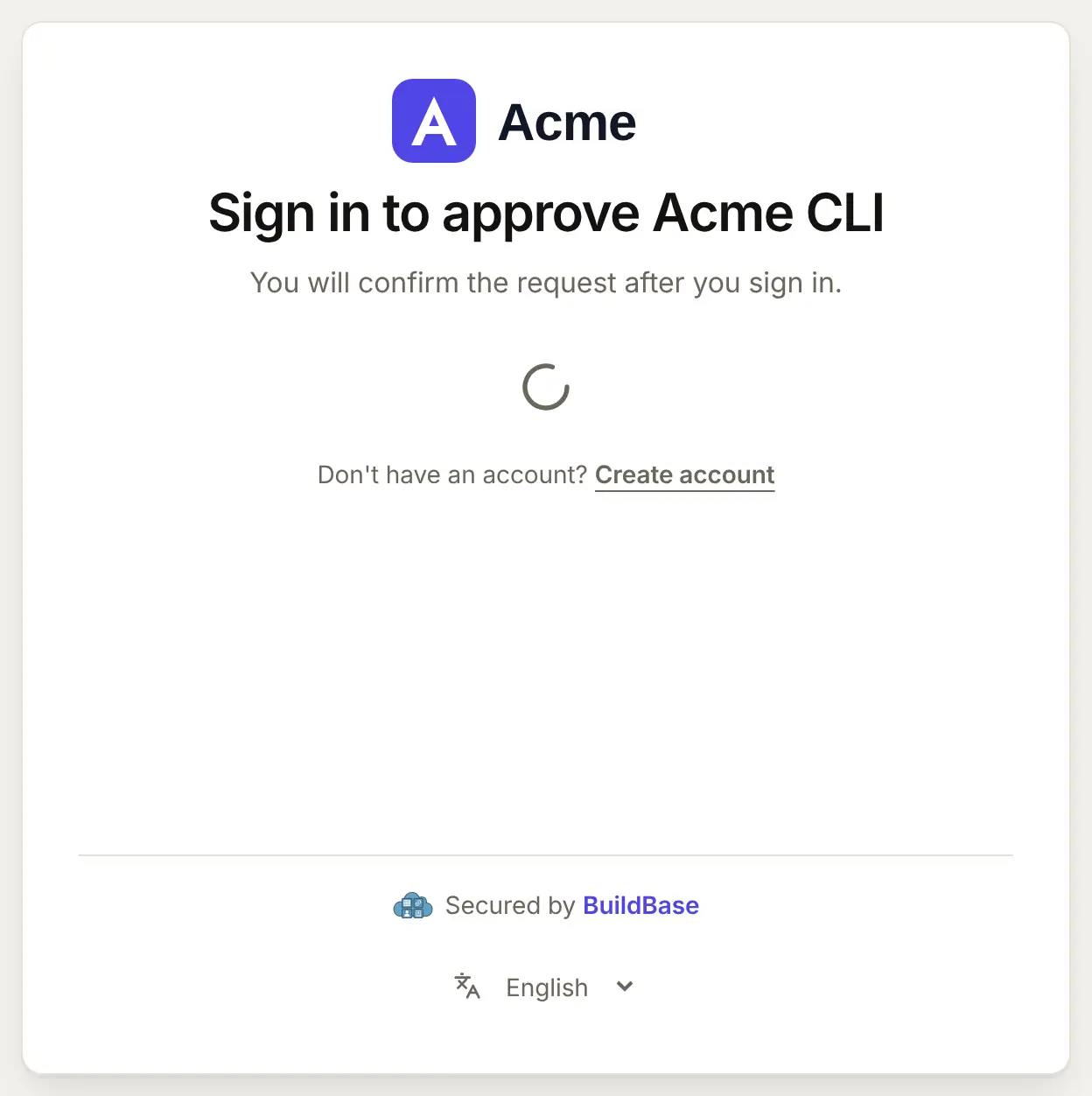 Sign in to approve Acme CLI: the sign-in form, with the line You will confirm the request after you sign in